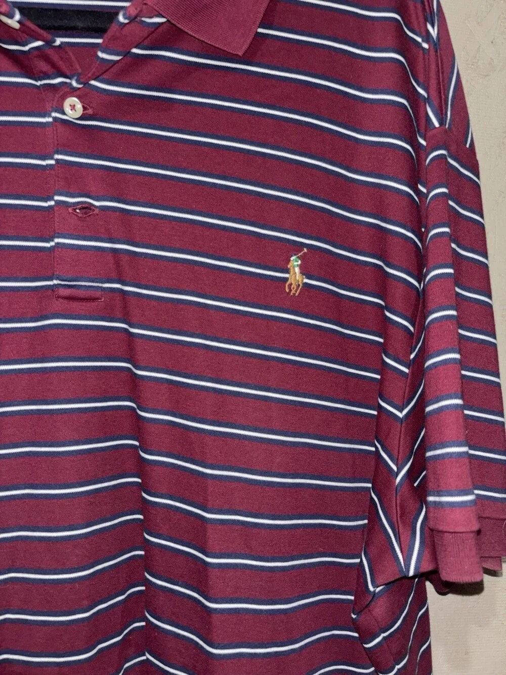 Vintage Ralph Lauren Polo Shirt Men's 2X-Large Burgundy Striped